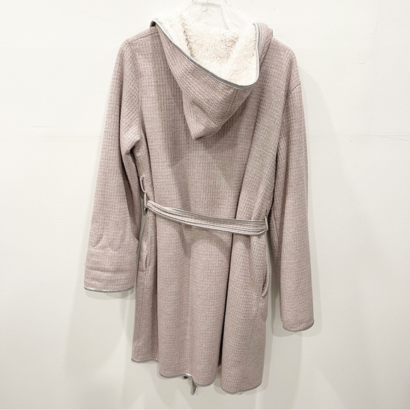 Anthropologie Pure + Good Reversible Sherpa Waffle Knit Hooded Robe Medium Large - Picture 2 of 6